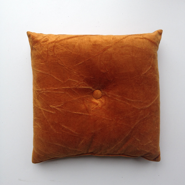 CUSHION, Orange Rust Velvet w Button